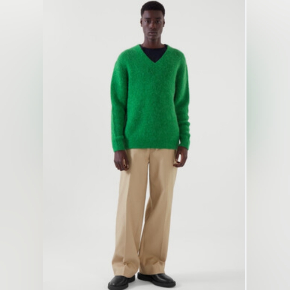 COS Green V-Neck Mohair Sweater